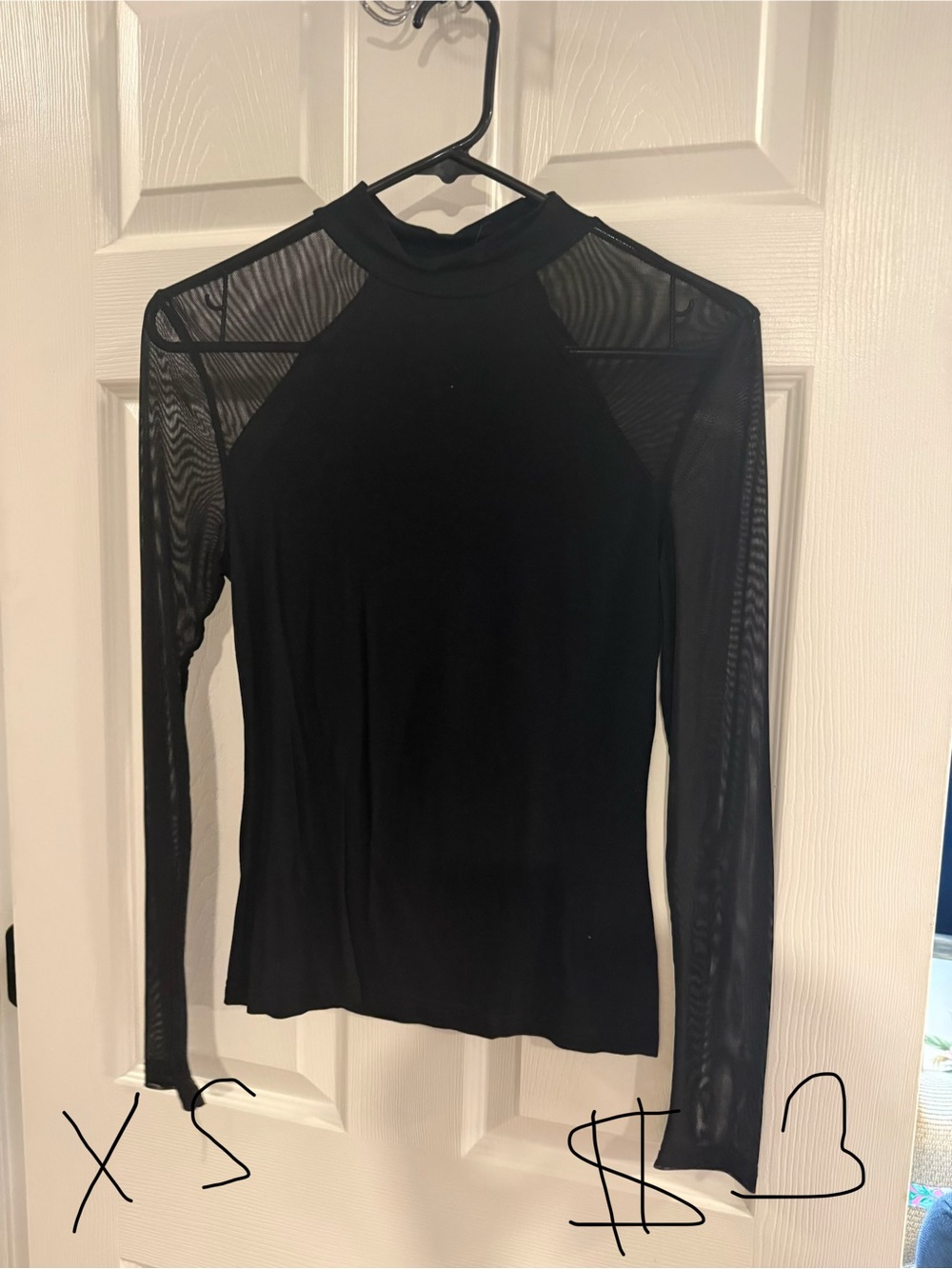 Black Long-Sleeve Mesh Accent Top